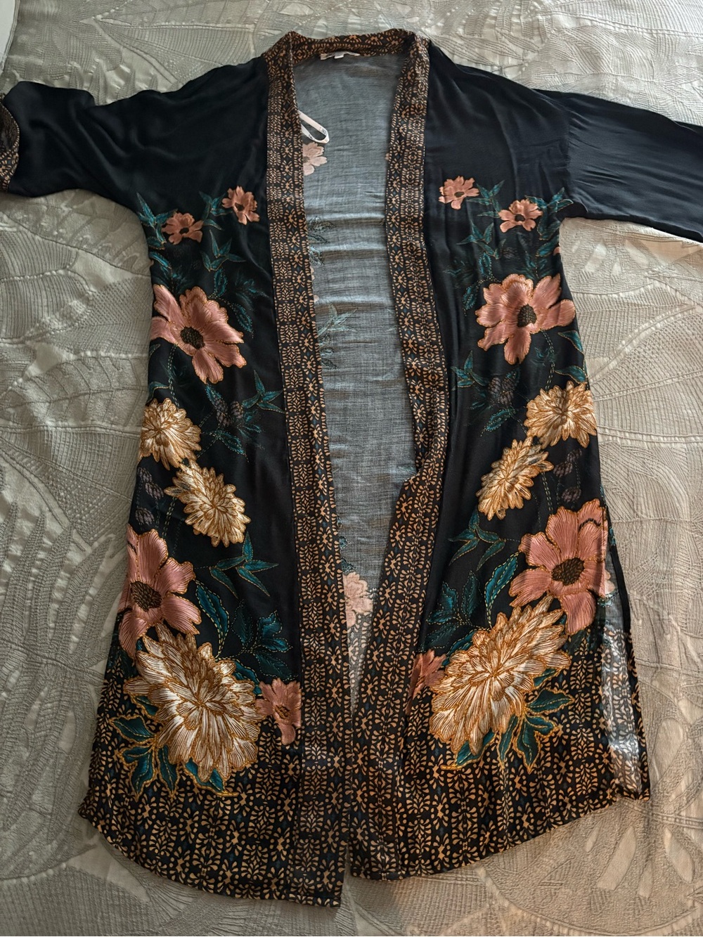 DR2 Black Floral Embroidered Kimono Cardigan